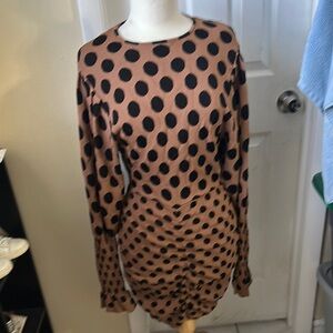Zara Black and Tan Bodycon Dress with Bishop Sleeves